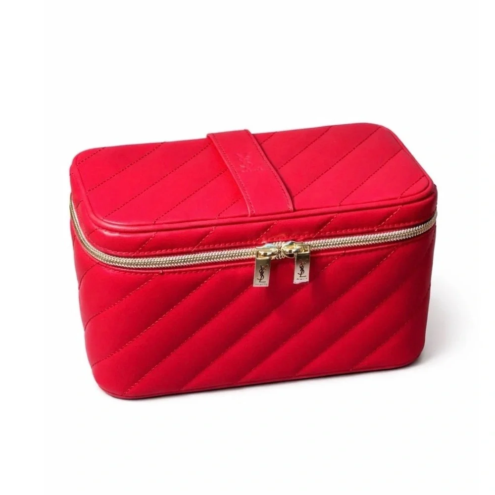 NIB Yves Saint Laurent Beaute (YSL) Quilted Red Vanity Case with Gold Hardware - Picture 3 of 6